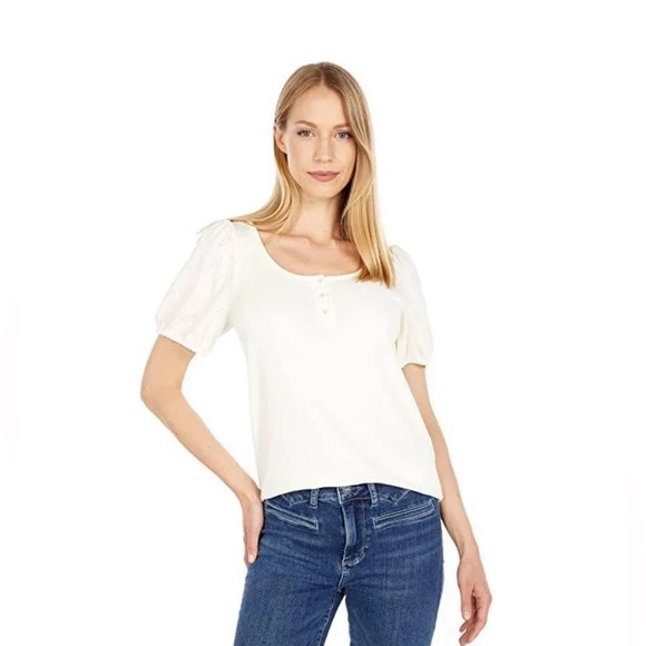 Madewell Tops - Madewell Eyelet-Sleeve Henley Top in Ivory